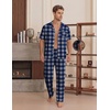EKouear Mens Pajamas Set Short Sleeve pjs sets Classic Button Down Sleepwear Long Pants Lounge Set with Pocket(Blue Plaid)