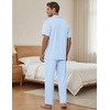 EKouear Mens Pajamas Set Short Sleeve pjs sets Classic Button Down Sleepwear Long Pants Lounge Set with Pocket(Blue Stripe)