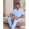 EKouear Mens Pajamas Set Short Sleeve pjs sets Classic Button Down Sleepwear Long Pants Lounge Set with Pocket(Blue Stripe)