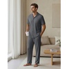 EKouear Mens Pajamas Set Short Sleeve pjs sets Classic Button Down Sleepwear Long Pants Lounge Set with Pocket(Deep Gray)