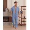 EKouear Mens Pajamas Set Short Sleeve pjs sets Classic Button Down Sleepwear Long Pants Lounge Set with Pocket(Gray Blue)