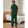EKouear Mens Pajamas Set Short Sleeve pjs sets Classic Button Down Sleepwear Long Pants Lounge Set with Pocket(Green)