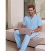 EKouear Mens Pajamas Set Short Sleeve pjs sets Classic Button Down Sleepwear Long Pants Lounge Set with Pocket(Light Blue)