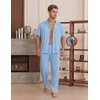 EKouear Mens Pajamas Set Short Sleeve pjs sets Classic Button Down Sleepwear Long Pants Lounge Set with Pocket(Light Blue)