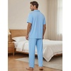 EKouear Mens Pajamas Set Short Sleeve pjs sets Classic Button Down Sleepwear Long Pants Lounge Set with Pocket(Light Blue)