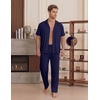 EKouear Mens Pajamas Set Short Sleeve pjs sets Classic Button Down Sleepwear Long Pants Lounge Set with Pocket(Navy Blue)