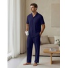 EKouear Mens Pajamas Set Short Sleeve pjs sets Classic Button Down Sleepwear Long Pants Lounge Set with Pocket(Navy Blue)