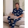 EKouear Mens Pajamas Set Short Sleeve pjs sets Classic Button Down Sleepwear Long Pants Lounge Set with Pocket(Navy Zebra)