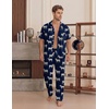 EKouear Mens Pajamas Set Short Sleeve pjs sets Classic Button Down Sleepwear Long Pants Lounge Set with Pocket(Navy Zebra)