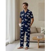 EKouear Mens Pajamas Set Short Sleeve pjs sets Classic Button Down Sleepwear Long Pants Lounge Set with Pocket(Navy Zebra)