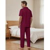 EKouear Mens Pajamas Set Short Sleeve pjs sets Classic Button Down Sleepwear Long Pants Lounge Set with Pocket(Wine Red)