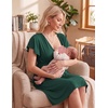 Ekouaer Cotton Labor and Delivery Gown for Hospital 3 in 1 Nursing Nightgown for Breastfeeding Short Sleeve Maternity Dress(Evergreen)