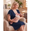 Ekouaer Cotton Labor and Delivery Gown for Hospital 3 in 1 Nursing Nightgown for Breastfeeding Short Sleeve Maternity Dress(Navy Blue)