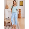 Ekouaer Cotton Pajamas for Women Set Short Sleeve Top and Capri Pants Lounge Sets with Pockets Soft Sleepwear(Blue Flowers)