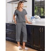 Ekouaer Cotton Pajamas for Women Set Short Sleeve Top and Capri Pants Lounge Sets with Pockets Soft Sleepwear(Grey)