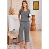 Ekouaer Cotton Pajamas for Women Set Short Sleeve Top and Capri Pants Lounge Sets with Pockets Soft Sleepwear(Grey)