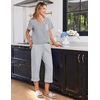 Ekouaer Cotton Pajamas for Women Set Short Sleeve Top and Capri Pants Lounge Sets with Pockets Soft Sleepwear(Grey Stripe)
