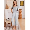 Ekouaer Cotton Pajamas for Women Set Short Sleeve Top and Capri Pants Lounge Sets with Pockets Soft Sleepwear(Grey Stripe)
