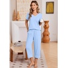 Ekouaer Cotton Pajamas for Women Set Short Sleeve Top and Capri Pants Lounge Sets with Pockets Soft Sleepwear(Light Blue)