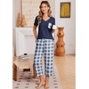 Ekouaer Cotton Pajamas for Women Set Short Sleeve Top and Capri Pants Lounge Sets with Pockets Soft Sleepwear(Navy Blue Plaid)