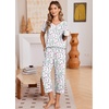 Ekouaer Cotton Pajamas for Women Set Short Sleeve Top and Capri Pants Lounge Sets with Pockets Soft Sleepwear(Purple Flowers)