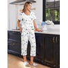 Ekouaer Cotton Pajamas for Women Set Short Sleeve Top and Capri Pants Lounge Sets with Pockets Soft Sleepwear(White Colorful Flowers)