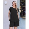 Ekouaer Cotton Two Piece Sets for Women Summer Short Set Crew Neck Matching Sets Cap Sleeve Vacation Outfits With Pocket(Black)