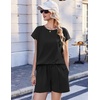 Ekouaer Cotton Two Piece Sets for Women Summer Short Set Crew Neck Matching Sets Cap Sleeve Vacation Outfits With Pocket(Black)