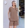 Ekouaer Cotton Two Piece Sets for Women Summer Short Set Crew Neck Matching Sets Cap Sleeve Vacation Outfits With Pocket(Brown)