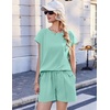 Ekouaer Cotton Two Piece Sets for Women Summer Short Set Crew Neck Matching Sets Cap Sleeve Vacation Outfits With Pocket(Ice Green)