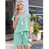 Ekouaer Cotton Two Piece Sets for Women Summer Short Set Crew Neck Matching Sets Cap Sleeve Vacation Outfits With Pocket(Ice Green)
