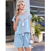 Ekouaer Cotton Two Piece Sets for Women Summer Short Set Crew Neck Matching Sets Cap Sleeve Vacation Outfits With Pocket(Light Blue)