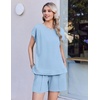 Ekouaer Cotton Two Piece Sets for Women Summer Short Set Crew Neck Matching Sets Cap Sleeve Vacation Outfits With Pocket(Light Blue)