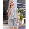 Ekouaer Cotton Two Piece Sets for Women Summer Short Set Crew Neck Matching Sets Cap Sleeve Vacation Outfits With Pocket(Light Heather Grey)