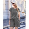 Ekouaer Cotton Two Piece Sets for Women Summer Short Set Crew Neck Matching Sets Cap Sleeve Vacation Outfits With Pocket(Medium Heather Grey)