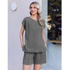 Ekouaer Cotton Two Piece Sets for Women Summer Short Set Crew Neck Matching Sets Cap Sleeve Vacation Outfits With Pocket(Medium Heather Grey)