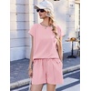 Ekouaer Cotton Two Piece Sets for Women Summer Short Set Crew Neck Matching Sets Cap Sleeve Vacation Outfits With Pocket(Pink)