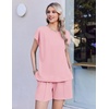 Ekouaer Cotton Two Piece Sets for Women Summer Short Set Crew Neck Matching Sets Cap Sleeve Vacation Outfits With Pocket(Pink)
