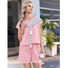 Ekouaer Cotton Two Piece Sets for Women Summer Short Set Crew Neck Matching Sets Cap Sleeve Vacation Outfits With Pocket(Pink)