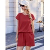 Ekouaer Cotton Two Piece Sets for Women Summer Short Set Crew Neck Matching Sets Cap Sleeve Vacation Outfits With Pocket(Wine Red)