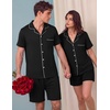 Ekouaer Couple Matching Pajamas Sets Short Sleeve Button Down Pjs Sleepwear 2 Piece Lounge Set XS-XXXL(Black)