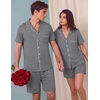 Ekouaer Couple Matching Pajamas Sets Short Sleeve Button Down Pjs Sleepwear 2 Piece Lounge Set XS-XXXL(Gray)