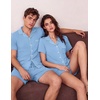 Ekouaer Couple Matching Pajamas Sets Short Sleeve Button Down Pjs Sleepwear 2 Piece Lounge Set XS-XXXL(Light Blue)