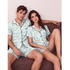 Ekouaer Couple Matching Pajamas Sets Short Sleeve Button Down Pjs Sleepwear 2 Piece Lounge Set XS-XXXL(Light Blue Cat Print)