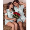 Ekouaer Couple Matching Pajamas Sets Short Sleeve Button Down Pjs Sleepwear 2 Piece Lounge Set XS-XXXL(Light Blue Cat Print)