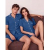 Ekouaer Couple Matching Pajamas Sets Short Sleeve Button Down Pjs Sleepwear 2 Piece Lounge Set XS-XXXL(Navy Blue)