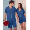 Ekouaer Couple Matching Pajamas Sets Short Sleeve Button Down Pjs Sleepwear 2 Piece Lounge Set XS-XXXL(Navy Blue)