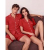 Ekouaer Couple Matching Pajamas Sets Short Sleeve Button Down Pjs Sleepwear 2 Piece Lounge Set XS-XXXL(Red)