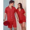 Ekouaer Couple Matching Pajamas Sets Short Sleeve Button Down Pjs Sleepwear 2 Piece Lounge Set XS-XXXL(Red)