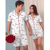 Ekouaer Couple Matching Pajamas Sets Short Sleeve Button Down Pjs Sleepwear 2 Piece Lounge Set XS-XXXL(White Puppy Couple Print)